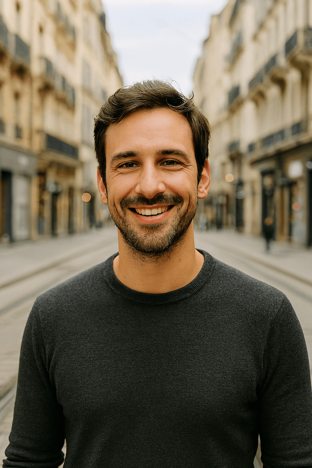 Profil fictif Yvan (homme souriant, ambiance sobre, lumière naturelle)